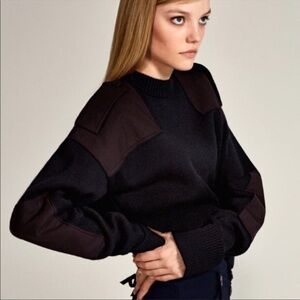 Zara Women Studio Chunky Knit Wool Studio Black Patch Button